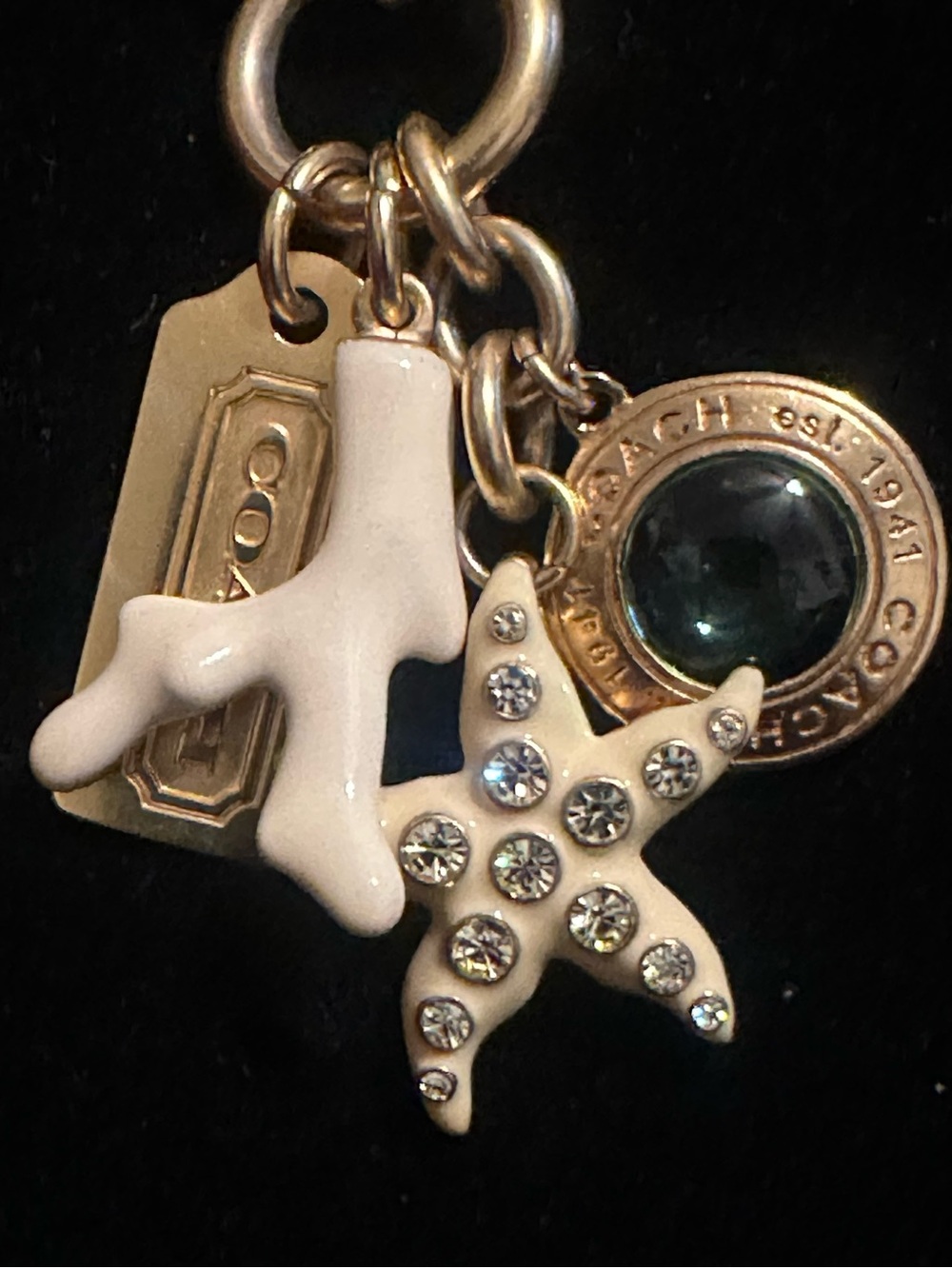 Coach White Coral & Crystal Starfish Charm Necklace with Gold Accents
